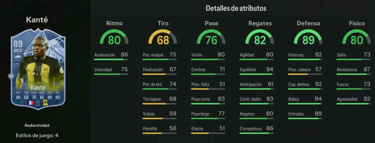 Stats in game Kanté Radiactividad EA Sports FC 24 Ultimate Team