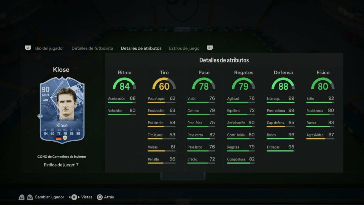 Stats in game Klose Icono Winter Wildcards EA Sports FC 24 Ultimate Team