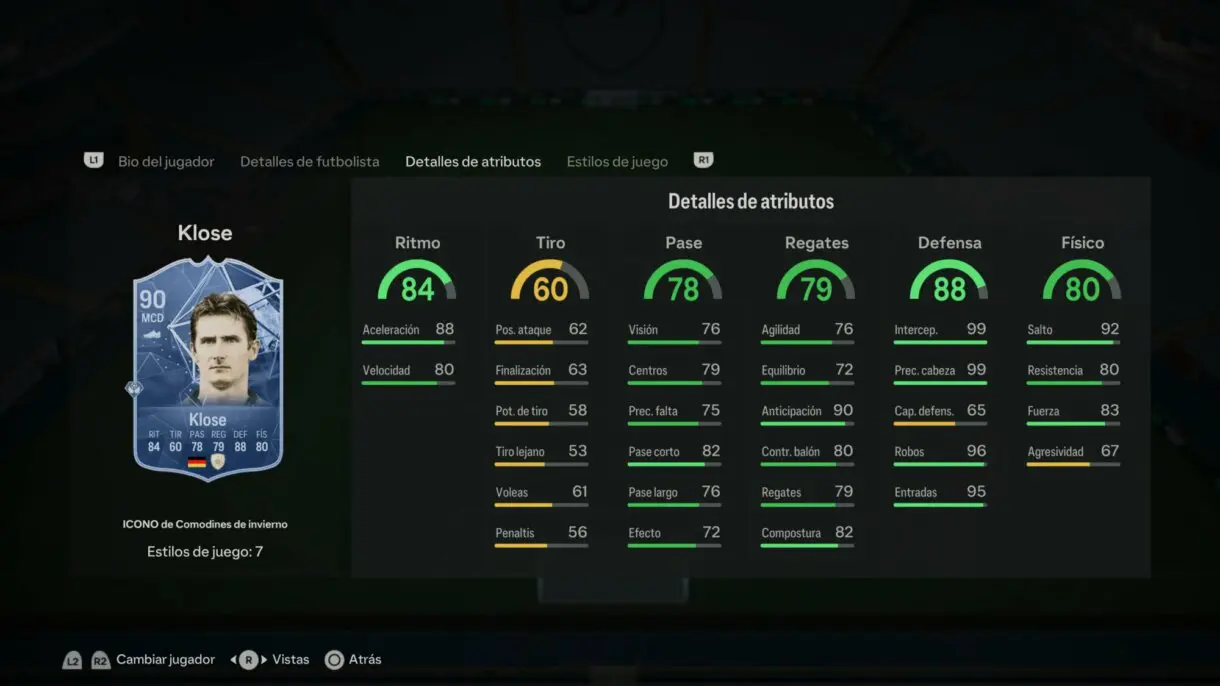 Stats in game Klose Icono Winter Wildcards EA Sports FC 24 Ultimate Team
