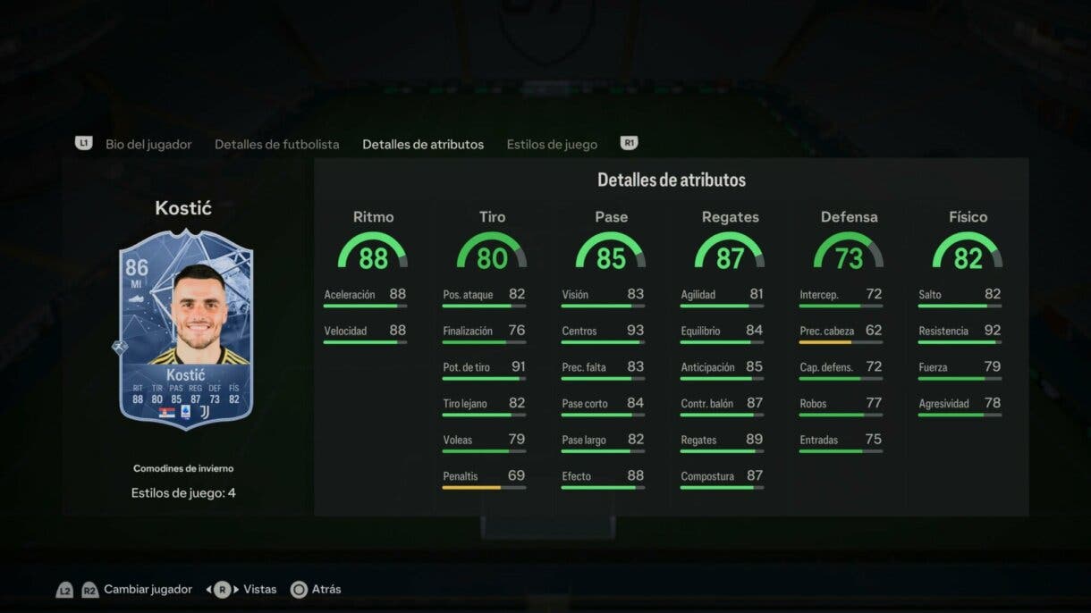 Stats in game Kostic Winter Wildcards EA Sports FC 24 Ultimate Team
