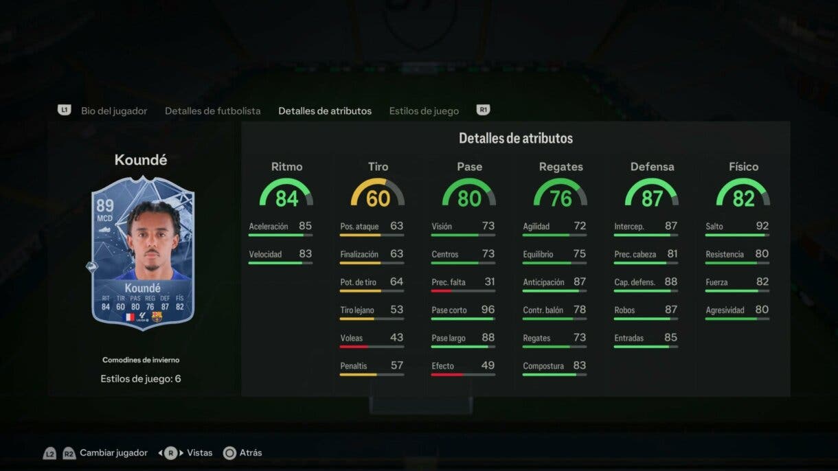 Stats in game Koundé Winter Wildcards EA Sports FC 24 Ultimate Team