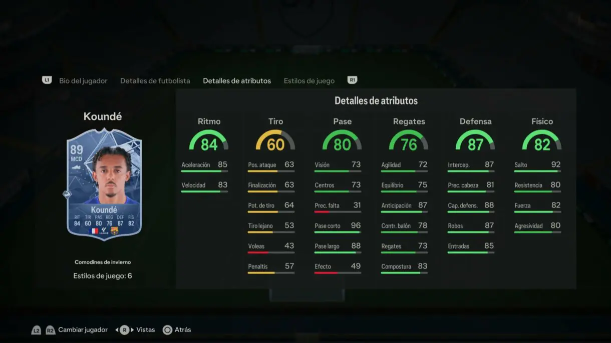 Stats in game Koundé Winter Wildcards EA Sports FC 24 Ultimate Team