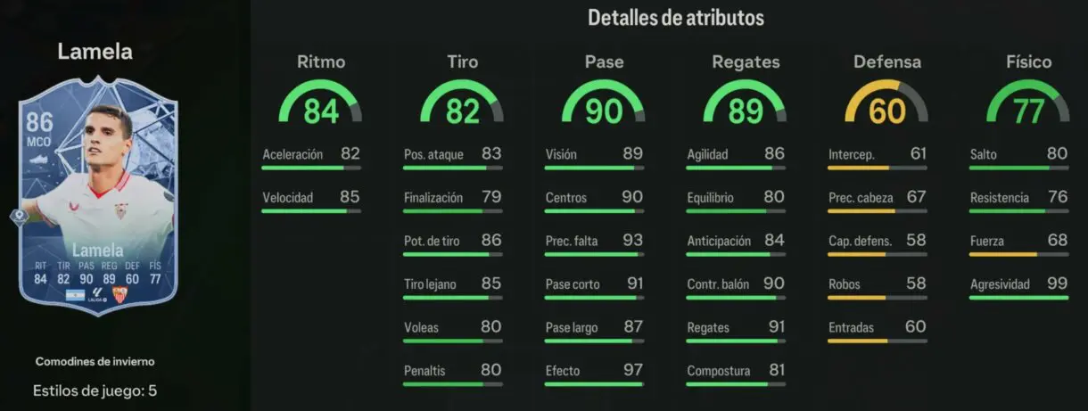 Stats in game Lamela Winter Wildcards EA Sports FC 24 Ultimate Team