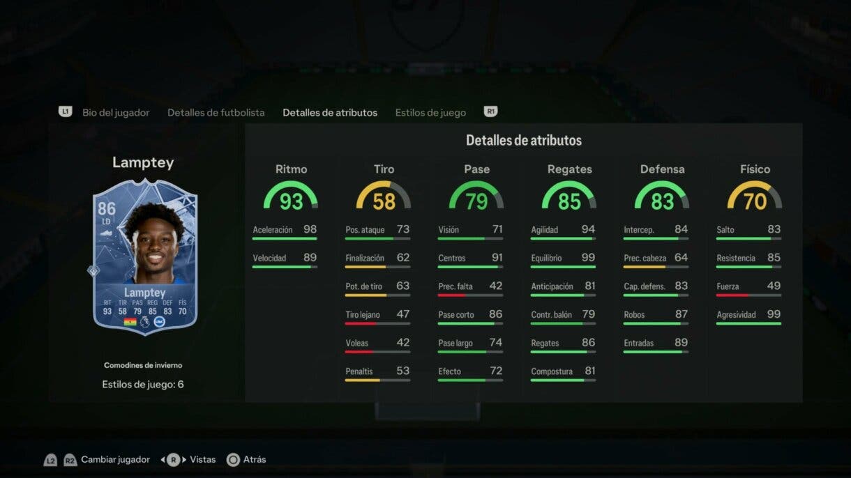 Stats in game Lamptey Winter Wildcards EA Sports FC 24 Ultimate Team