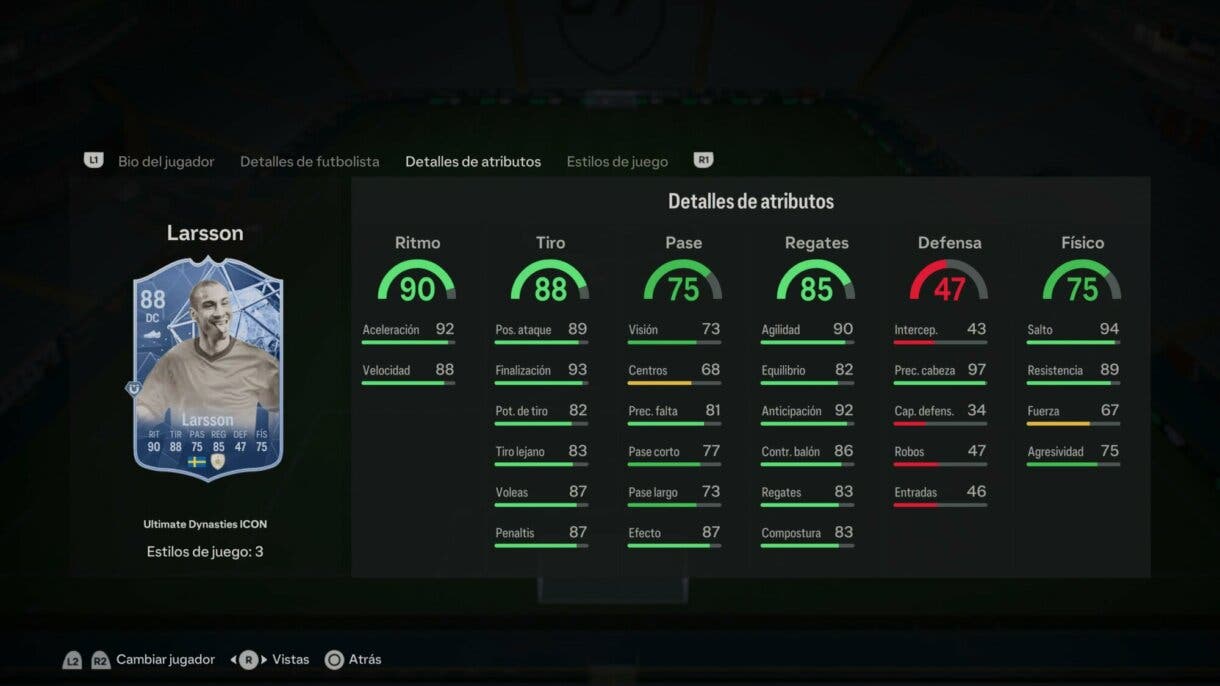 Stats in game Larsson Icono Ultimate Dynasties 88 EA Sports FC 24 Ultimate Team