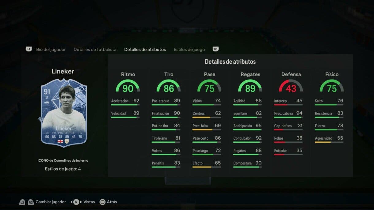 Stats in game Lineker Icono Winter Wildcards EA Sports FC 24 Ultimate Team