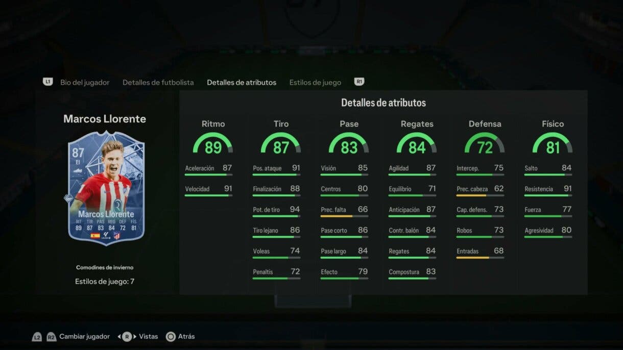 Stats in game Marcos Llorente Winter Wildcards EA Sports FC 24 Ultimate Team