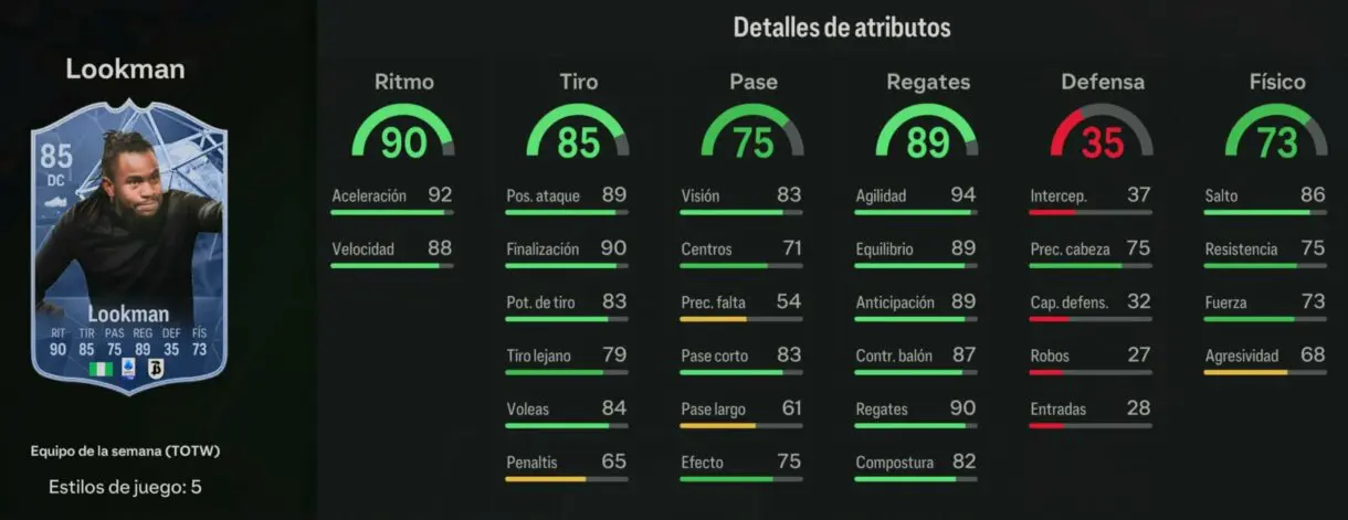 Stats in game Lookman IF EA Sports FC 24 Ultimate Team