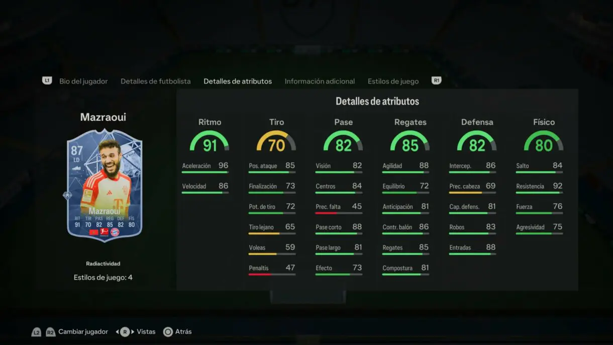 Stats in game Mazraoui Radioactividad EA Sports FC 24 Ultimate Team
