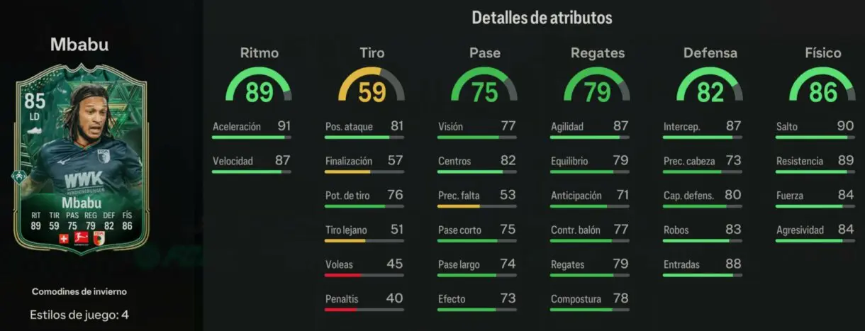 Stats in game Mbabu Winter Wildcards EA Sports FC 24 Ultimate Team