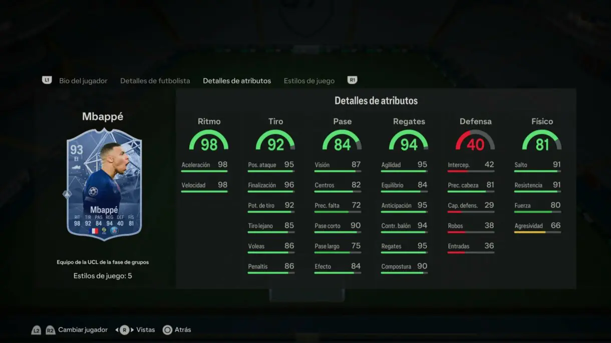 Stats in game Mbappé TOTGS EA Sports FC 24 Ultimate Team