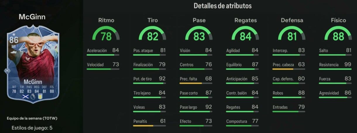 Stats in game McGinn IF EA Sports FC 24 Ultimate Team