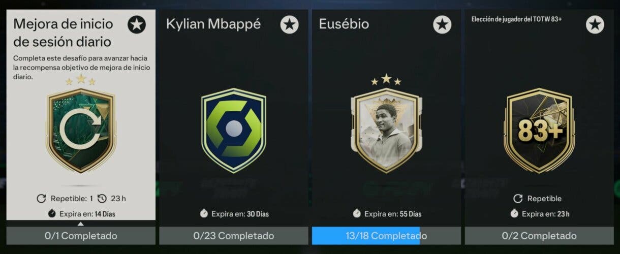 Apartado SBCs favoritos mostrando la Mejora de inicio de sesión diario EA Sports FC 24 Ultimate Team