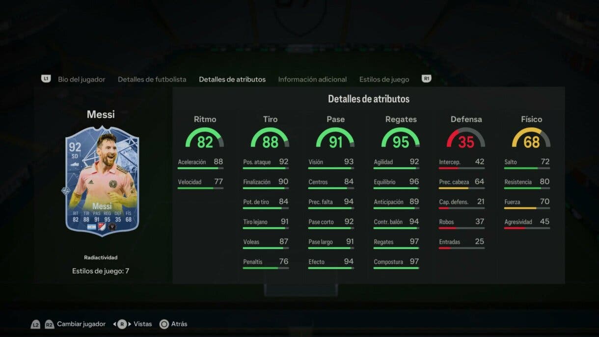 Stats in game Messi Radioactividad EA Sports FC 24 Ultimate Team