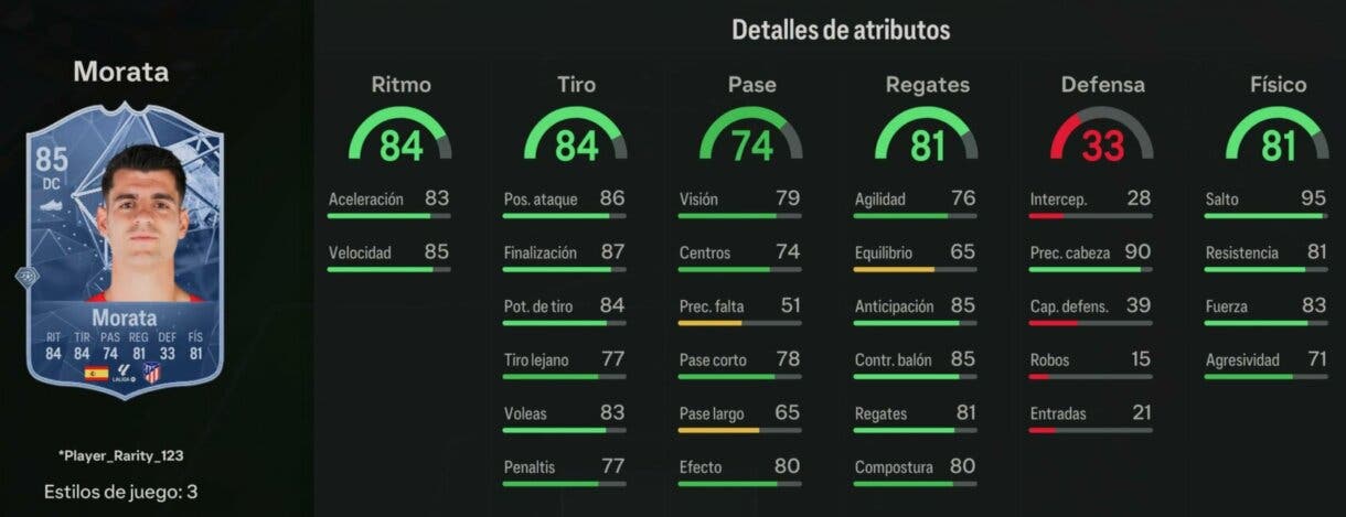 Stats in game Morata Embajadores UEFA EA Sports FC 24 Ultimate Team