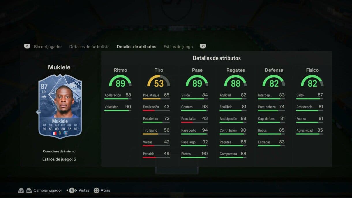 Stats in game Mukiele Winter Wildcards EA Sports FC 24 Ultimate Team