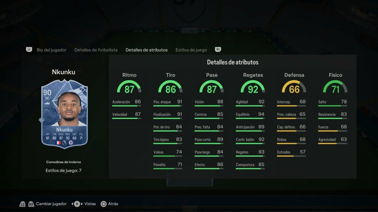 Stats in game Nkunku Winter Wildcards EA Sports FC 24 Ultimate Team