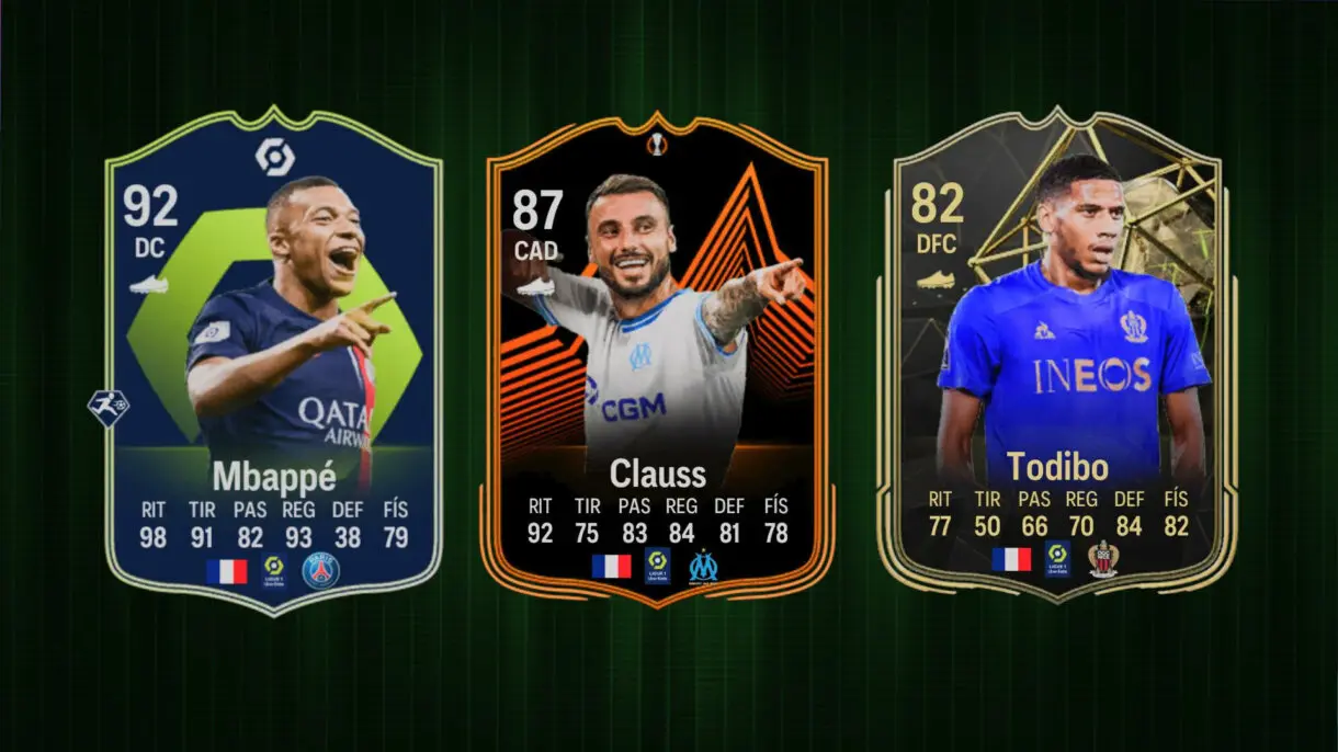 Cartas Mbappé POTM Ligue 1, Clauss RTTK y Todibo IF EA Sports FC 24 Ultimate Team