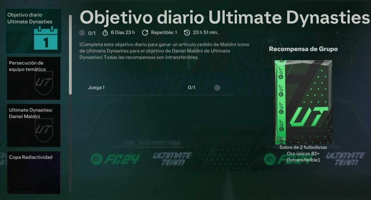 Objetivo diario Ultimate Dynasties desde el menú de objetivos Directo EA Sports FC 24 Ultimate Team