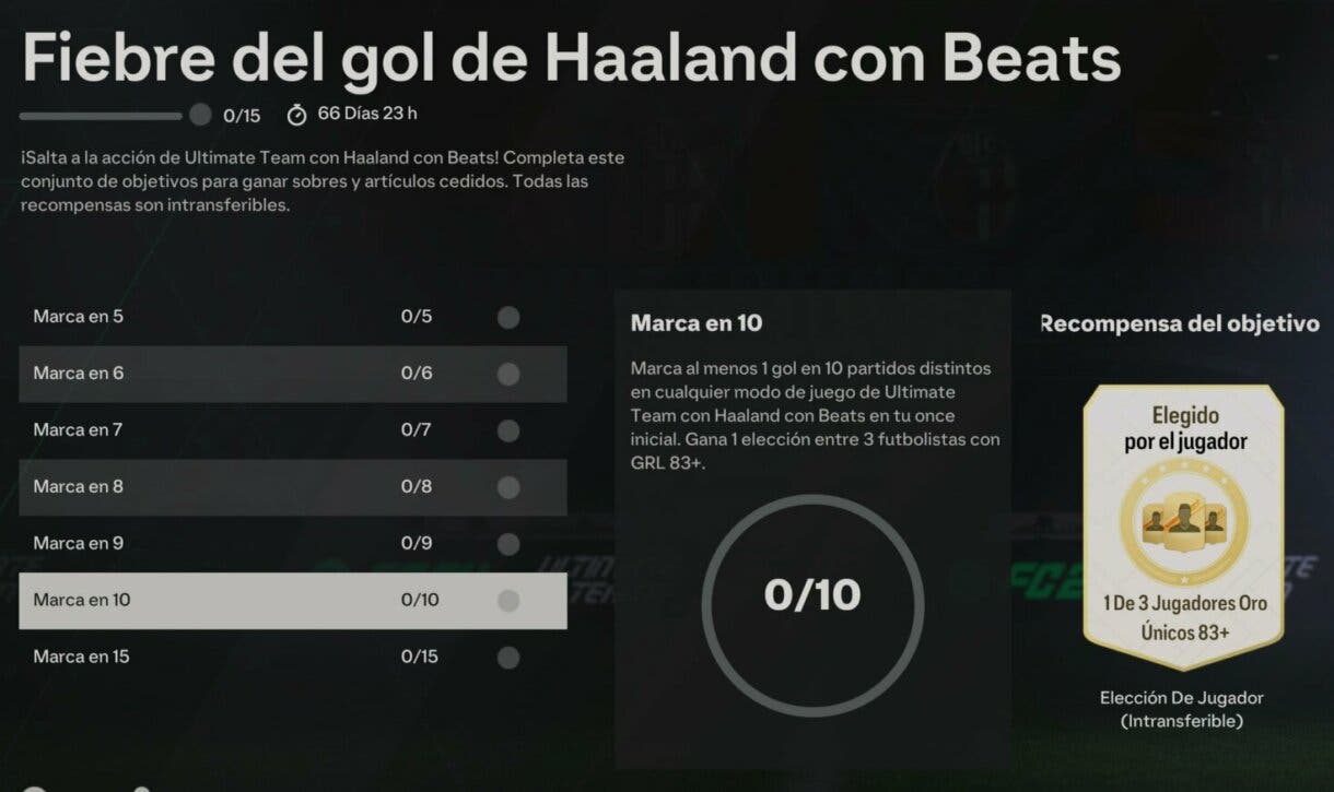 Descripción objetivo Marca en 10 del grupo de Hitos Fiebre del gol de Haaland con Beats EA Sports FC 24 Ultimate Team