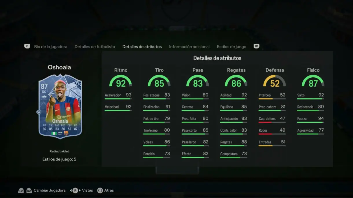 Stats in game Oshoala Radioactividad EA Sports FC 24 Ultimate Team