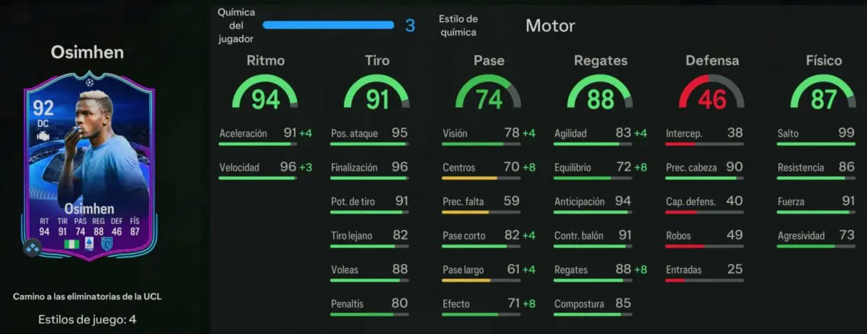 Stats in game Osimhen RTTK 92 EA Sports FC 24 Ultimate Team