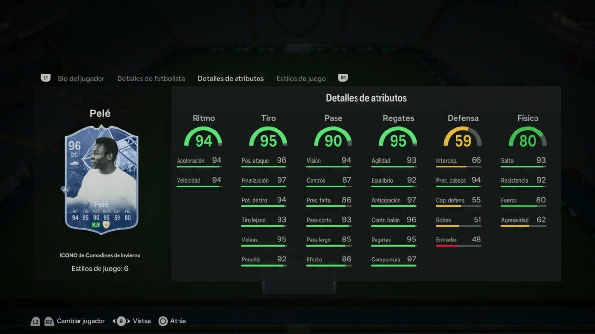 Stats in game Pelé Winter Icono Wildcards EA Sports FC 24 Ultimate Team