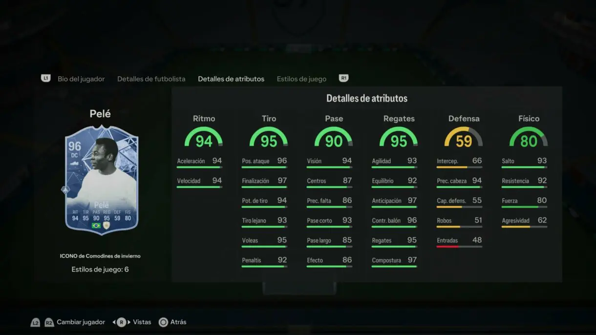 Stats in game Pelé Winter Icono Wildcards EA Sports FC 24 Ultimate Team