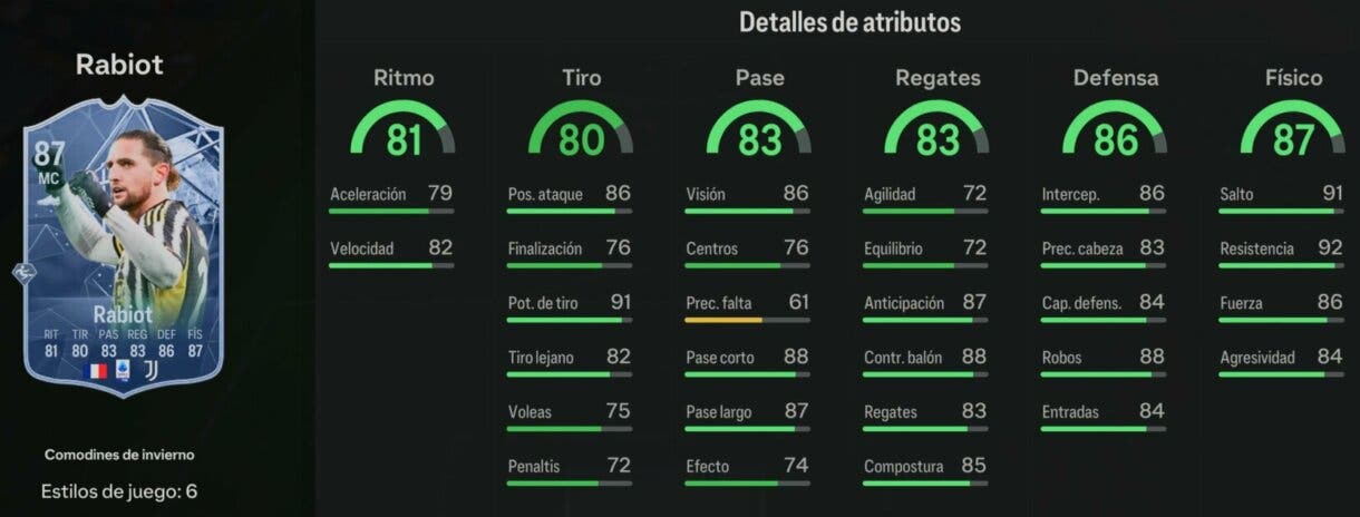 Stats in game Rabiot Winter Wildcards EA Sports FC 24 Ultimate Team
