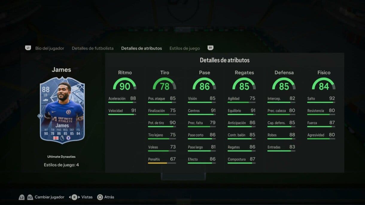 Stats in game Reece James Ultimate Dynasties EA Sports FC 24 Ultimate Team