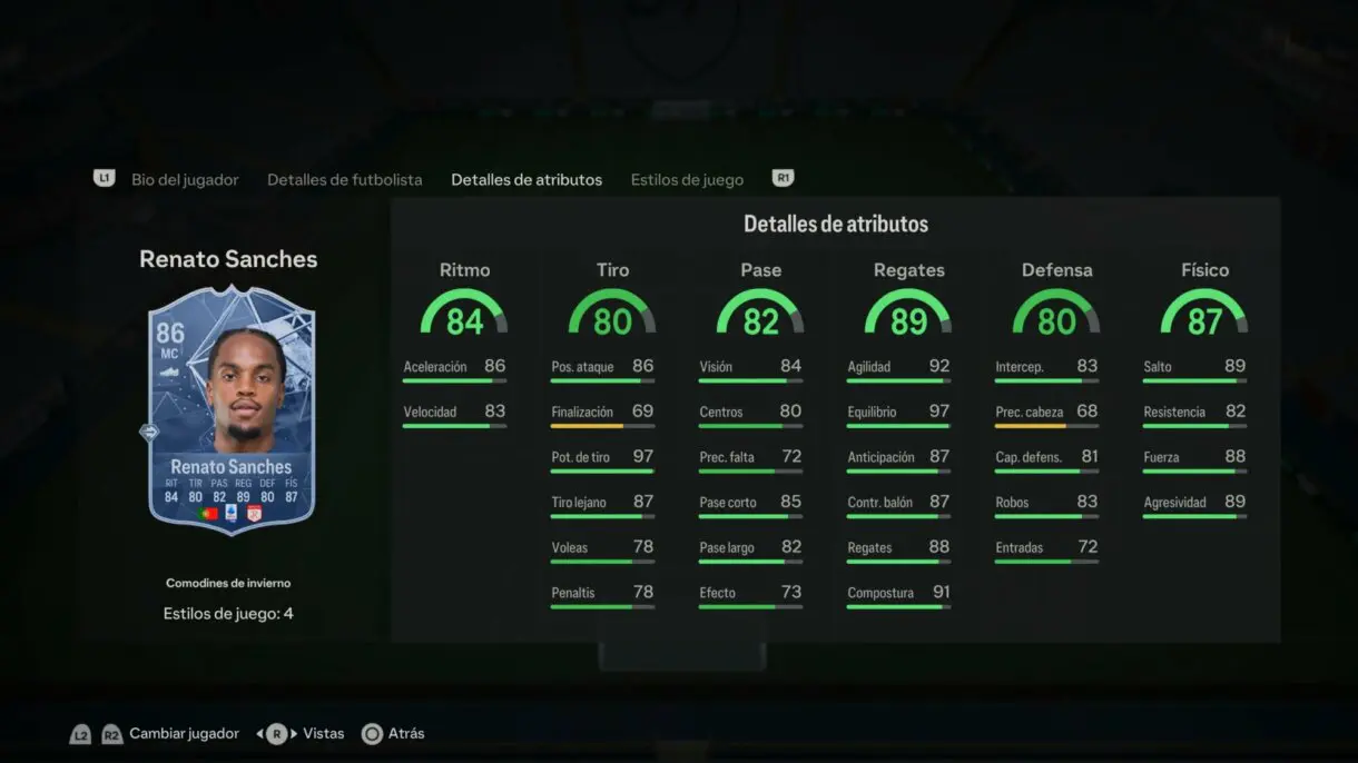 Stats in game Renato Sanches Winter Wildcards EA Sports FC 24 Ultimate Team