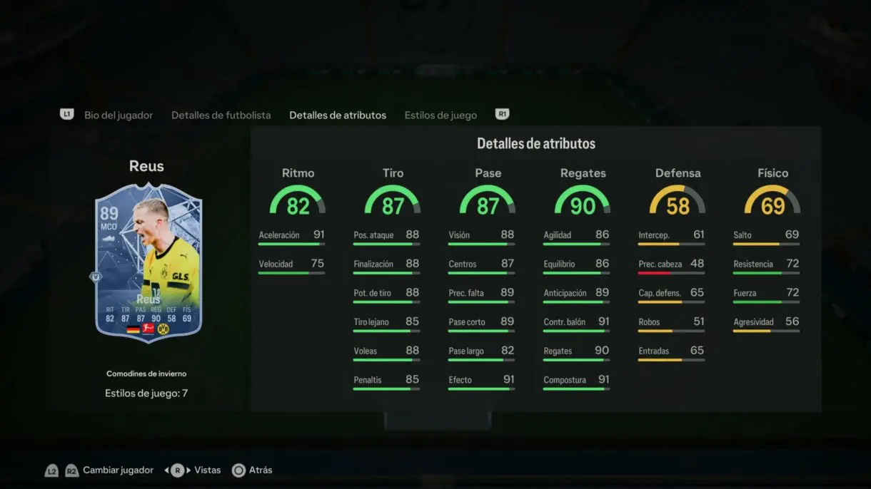 Stats in game Reus Winter Wildcards EA Sports FC 24 Ultimate Team