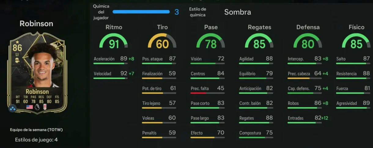Stats in game Robinson IF EA Sports FC 24 Ultimate Team