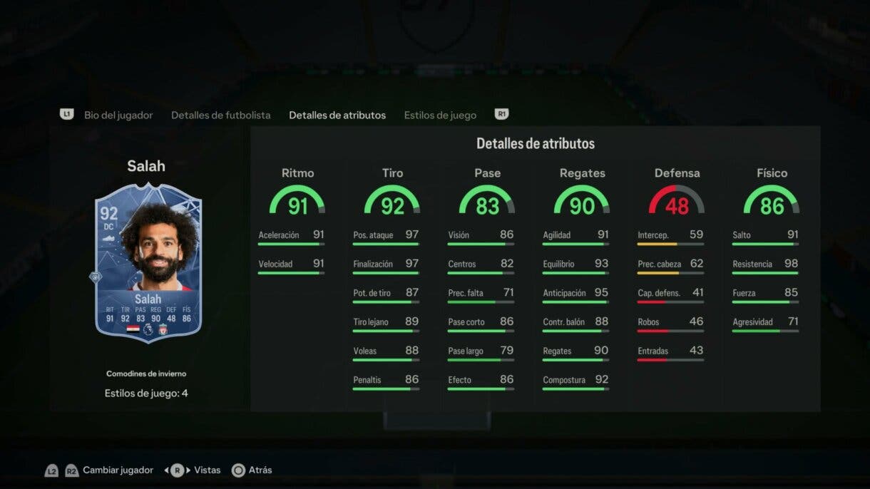 Stats in game Salah Winter Wildcards EA Sports FC 24 Ultimate Team