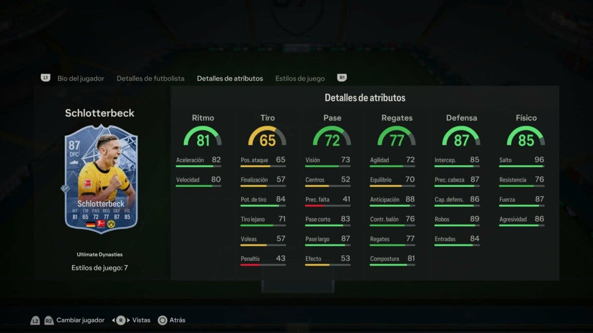 Stats in game Schlotterbeck Ultimate Dynasties EA Sports FC 24 Ultimate Team