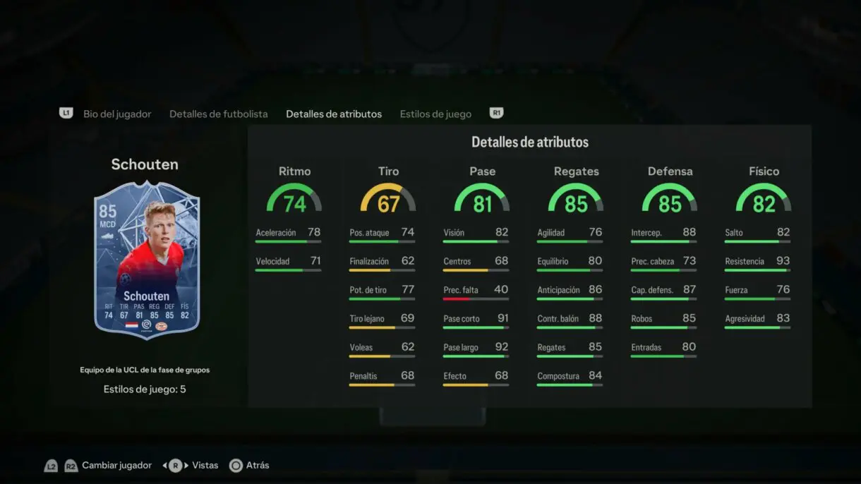 Stats in game Schouten TOTGS EA Sports FC 24 Ultimate Team