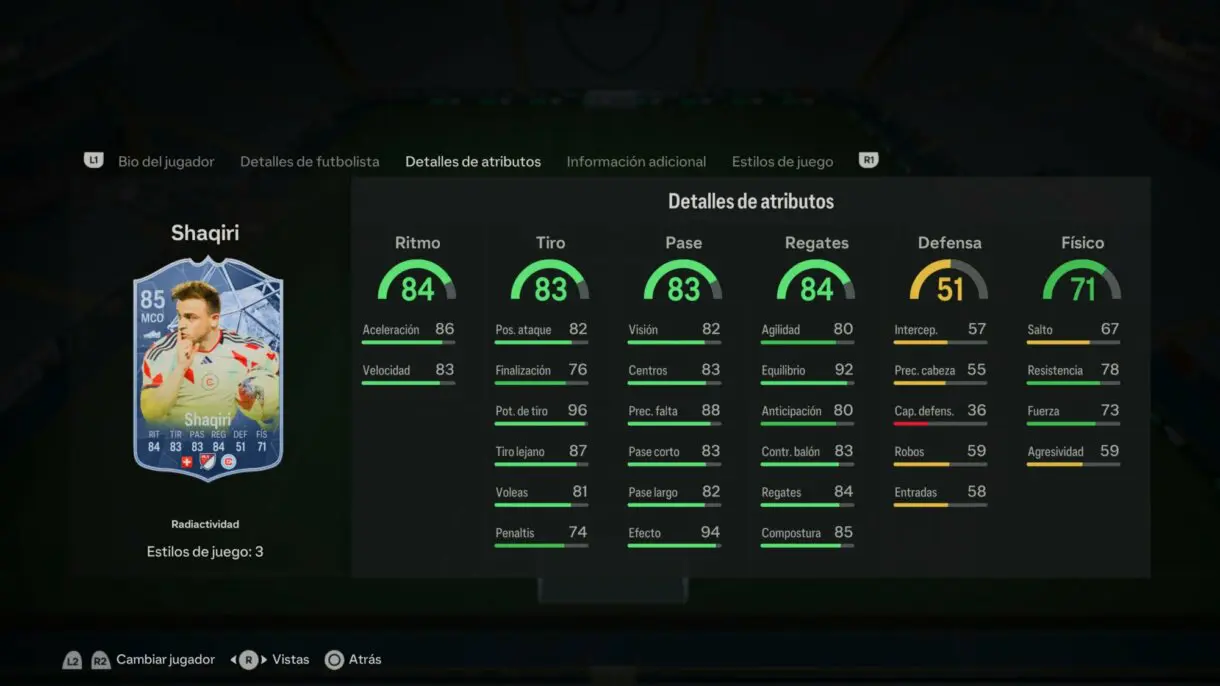 Stats in game Shaqiri Radioactividad EA Sports FC 24 Ultimate Team