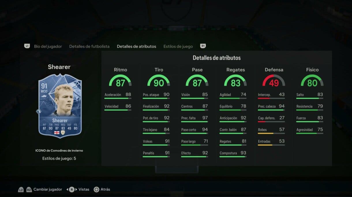 Stats in game Shearer Icono Winter Wildcards EA Sports FC 24 Ultimate Team