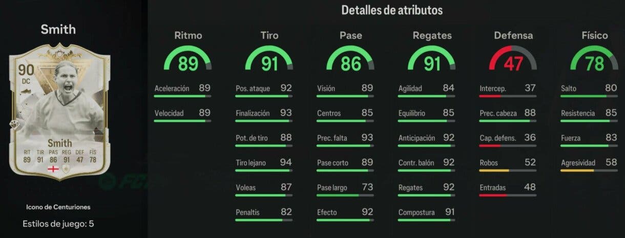 Stats in game Smith Icono de Centuriones EA Sports FC 24 Ultimate Team