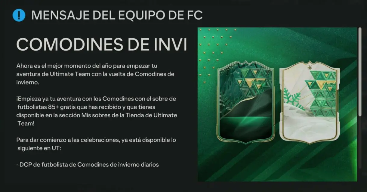 Mensaje del equipo de FC habalndo sobre el contenido del evento Winter Wildcards EA Sports FC 24 Ultimate Team