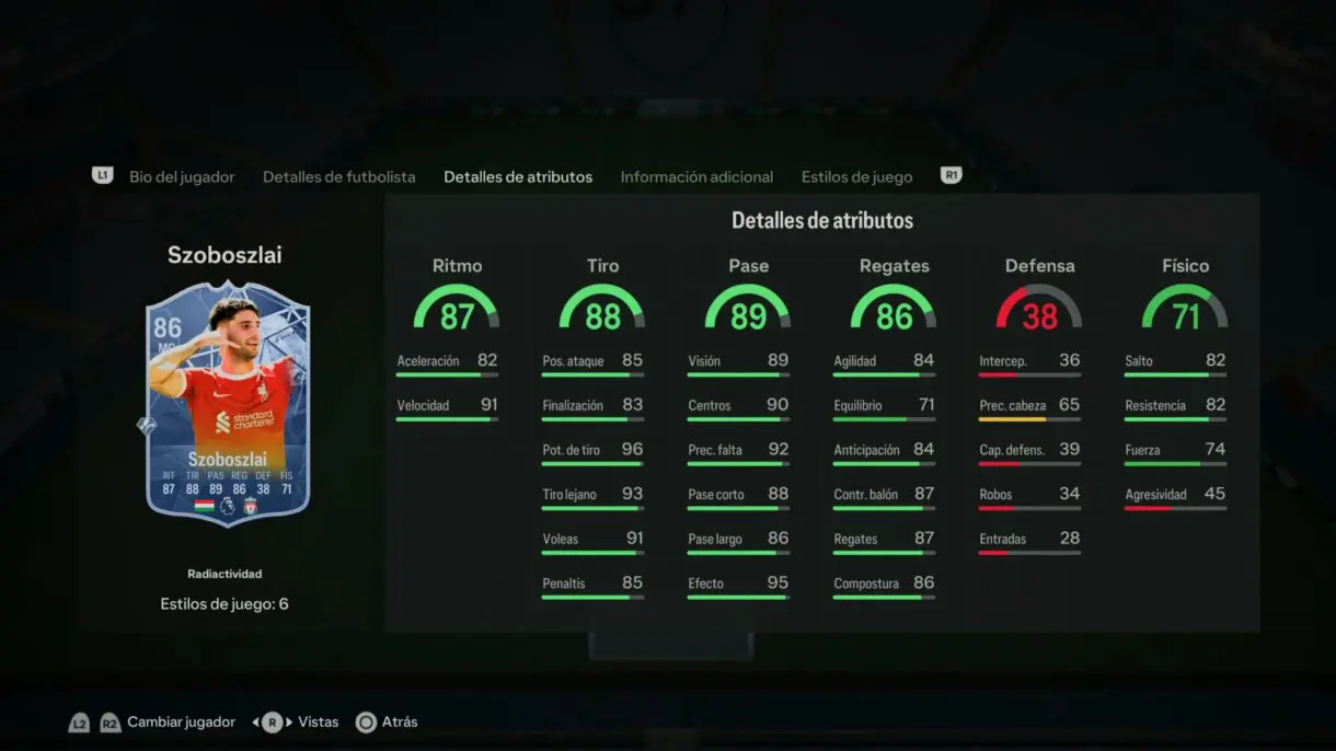 Stats in game Szoboszlai Radioactividad EA Sports FC 24 Ultimate Team