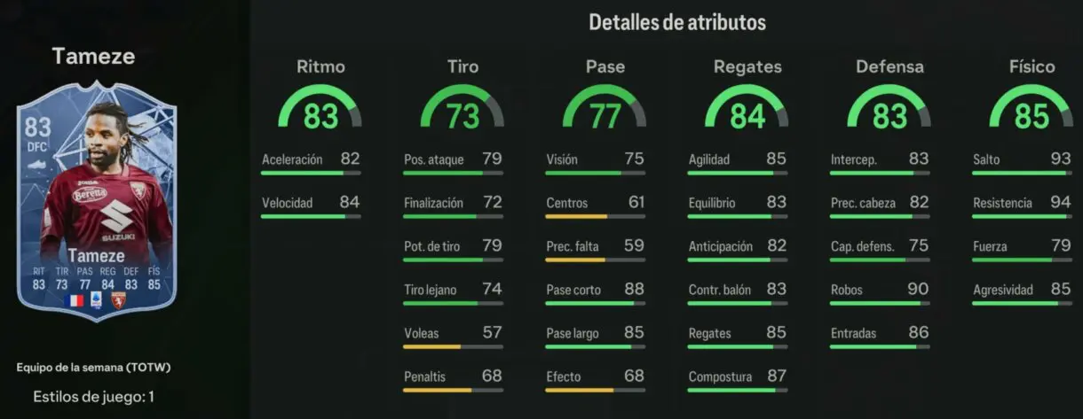 Stats in game Temeze IF EA Sports FC 24 Ultimate Team