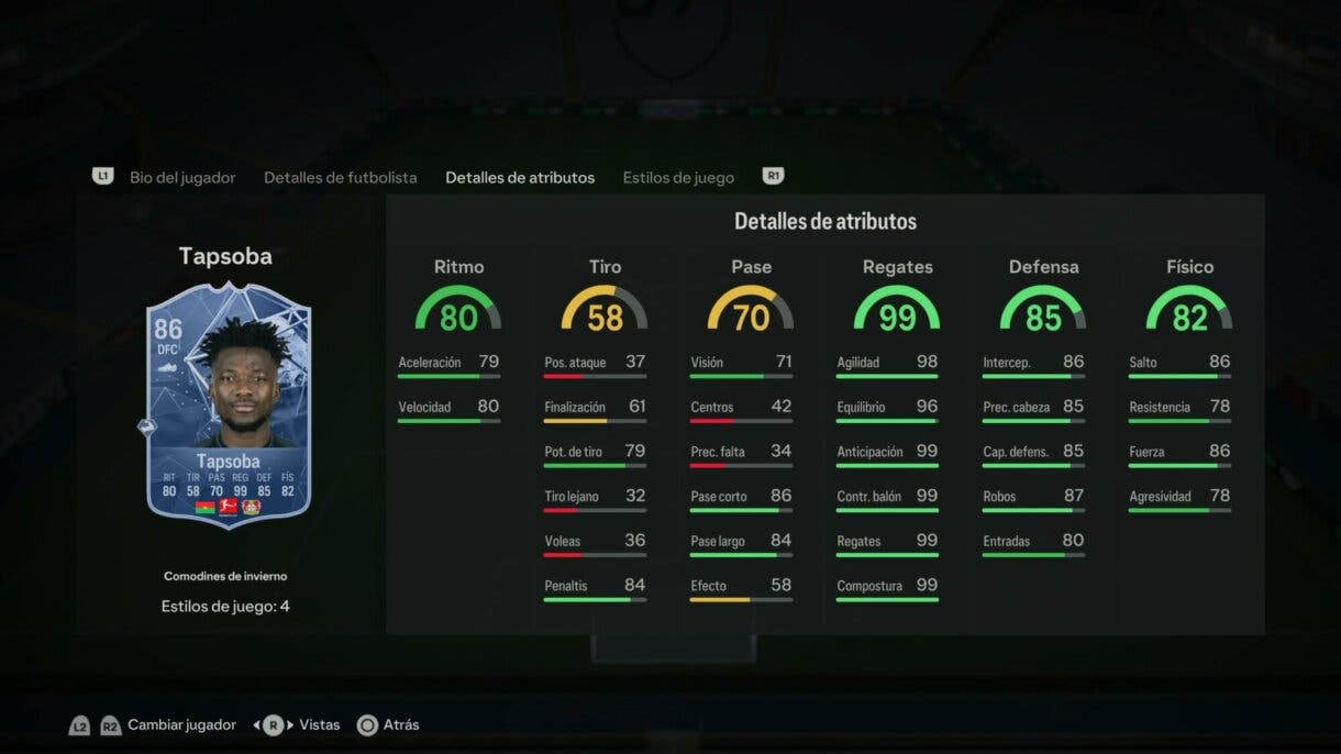 Stats in game Tapsoba Winter Wildcards EA Sports FC 24 Ultimate Team