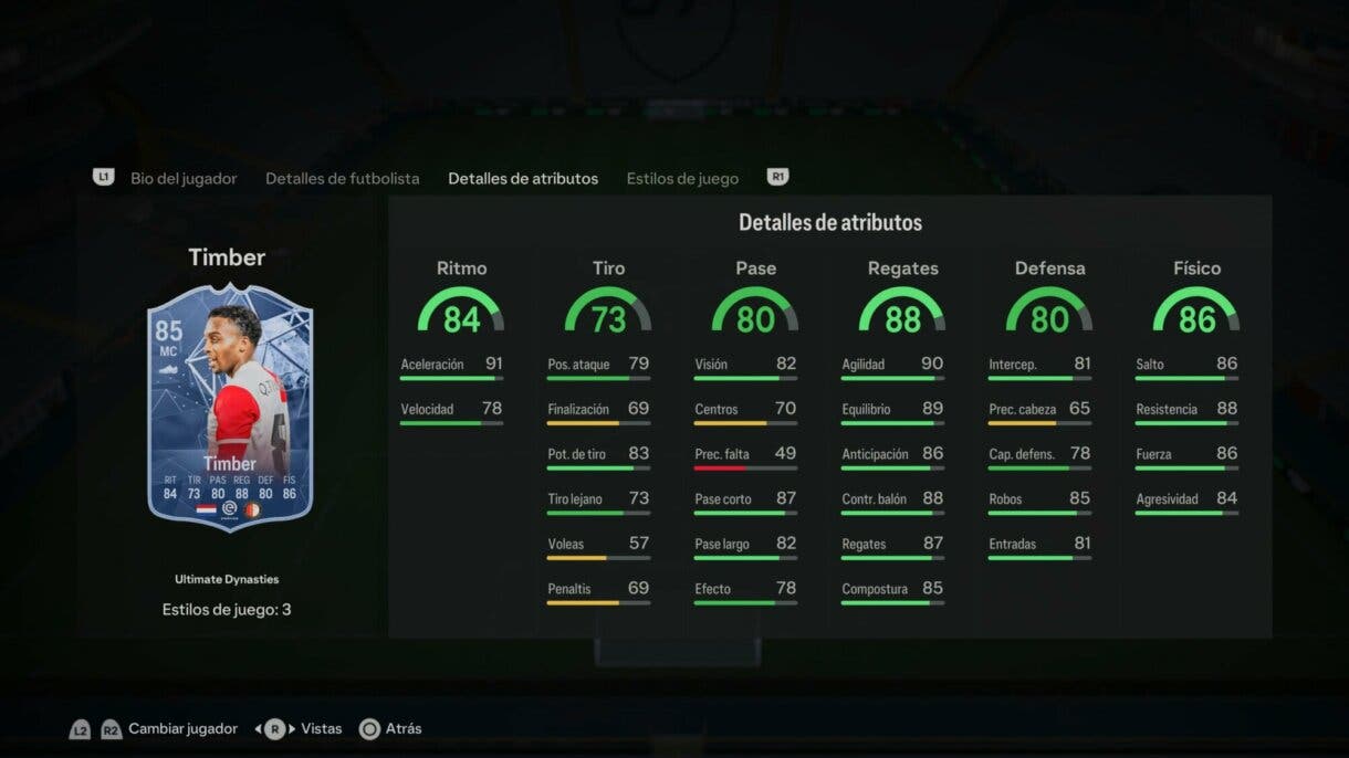 Stats in game Quinten Timber Ultimate Dynasties EA Sports FC 24 Ultimate Team