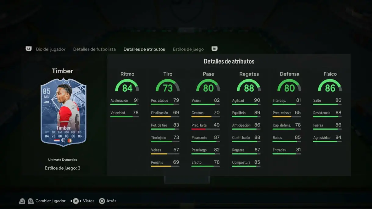 Stats in game Quinten Timber Ultimate Dynasties EA Sports FC 24 Ultimate Team