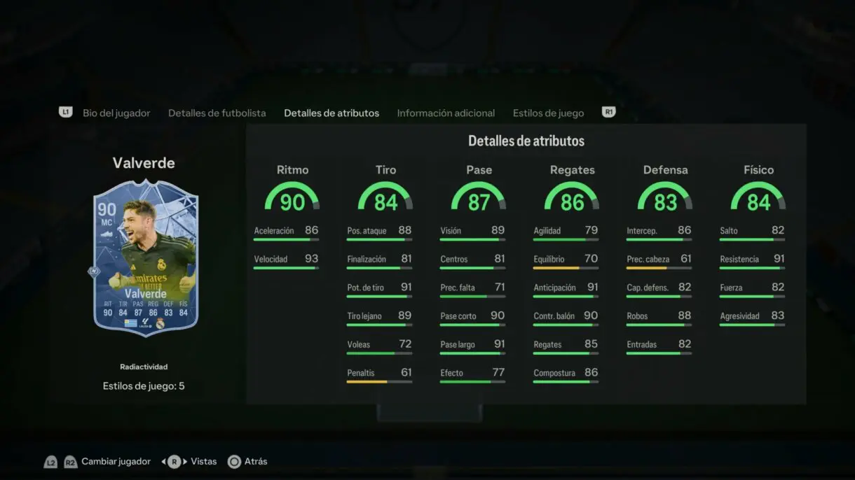 Stats in game Valverde Radioactividad EA Sports FC 24 Ultimate Team