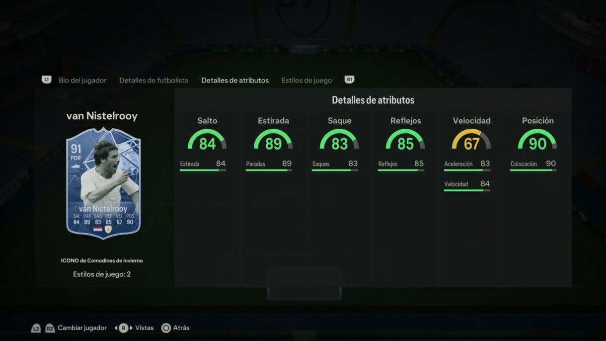 Stats in game van Nistelrooy Icono Winter Wildcards EA Sports FC 24 Ultimate Team