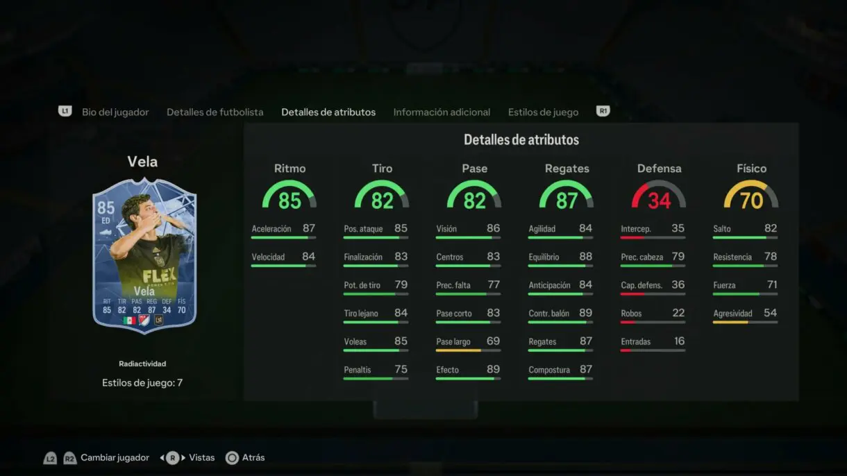 Stats in game Vela Radioactividad EA Sports FC 24 Ultimate Team