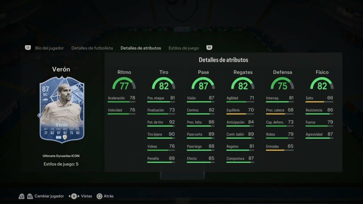 Stats in game Verón Icono Ultimate Dynasties 87 EA Sports FC 24 Ultimate Team