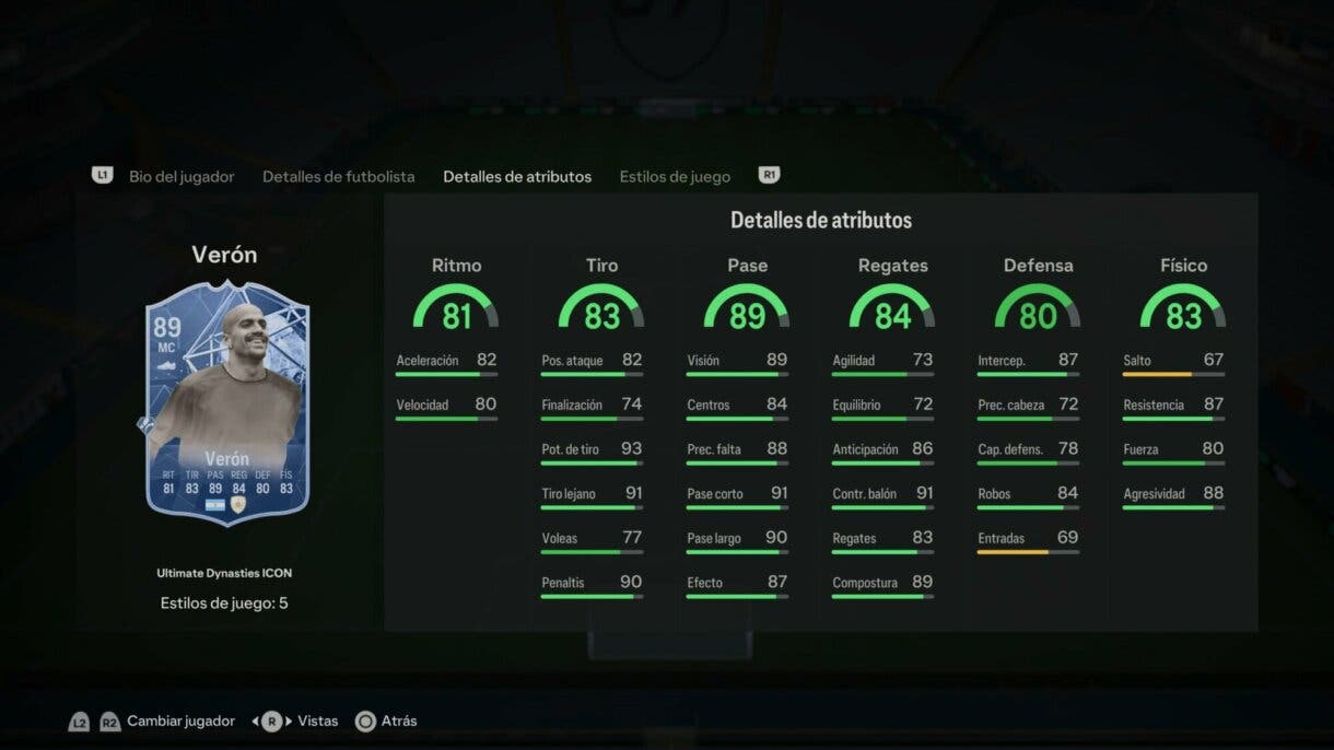 Stats in game Verón Icono Ultimate Dynasties 89 EA Sports FC 24 Ultimate Team